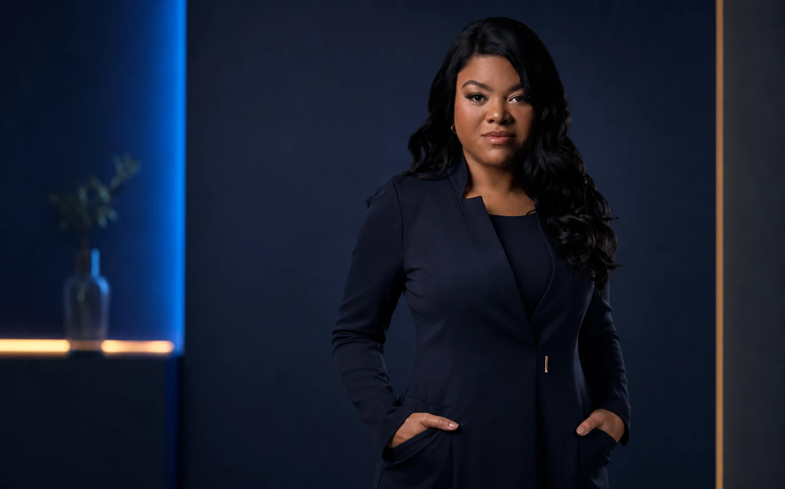 Dra. Giselle Jataraíba em retrato profissional com iluminação azul